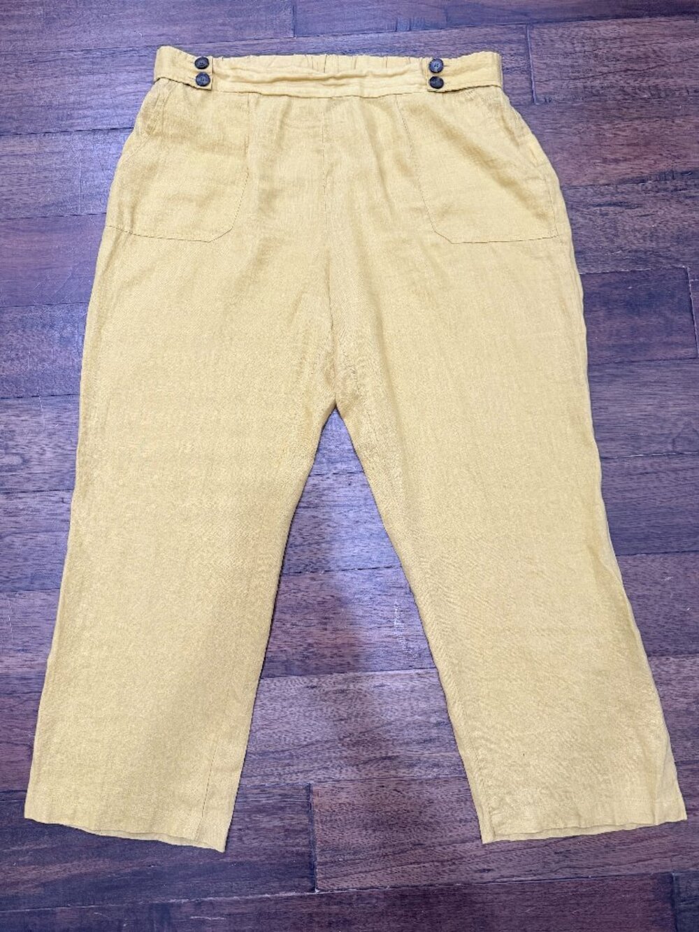 Ellen Tracy Linen Pants XL Mustard Yellow 100% Linen Pull On Straight Leg